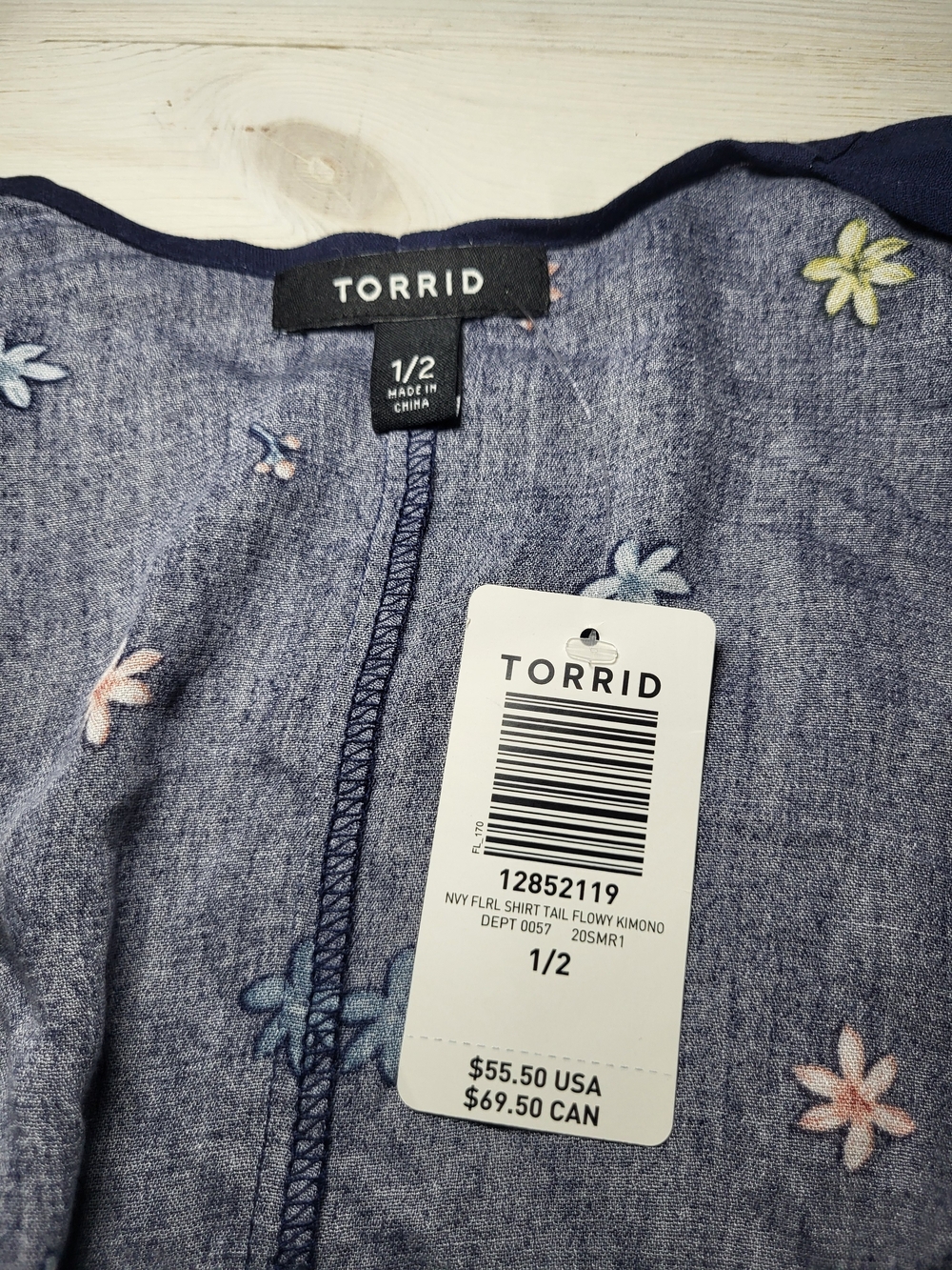 NWT TORRID Kimono Navy Floral Whimsy Flowy Asymetrical Hem Size 1X -2X. - Picture 3 of 7